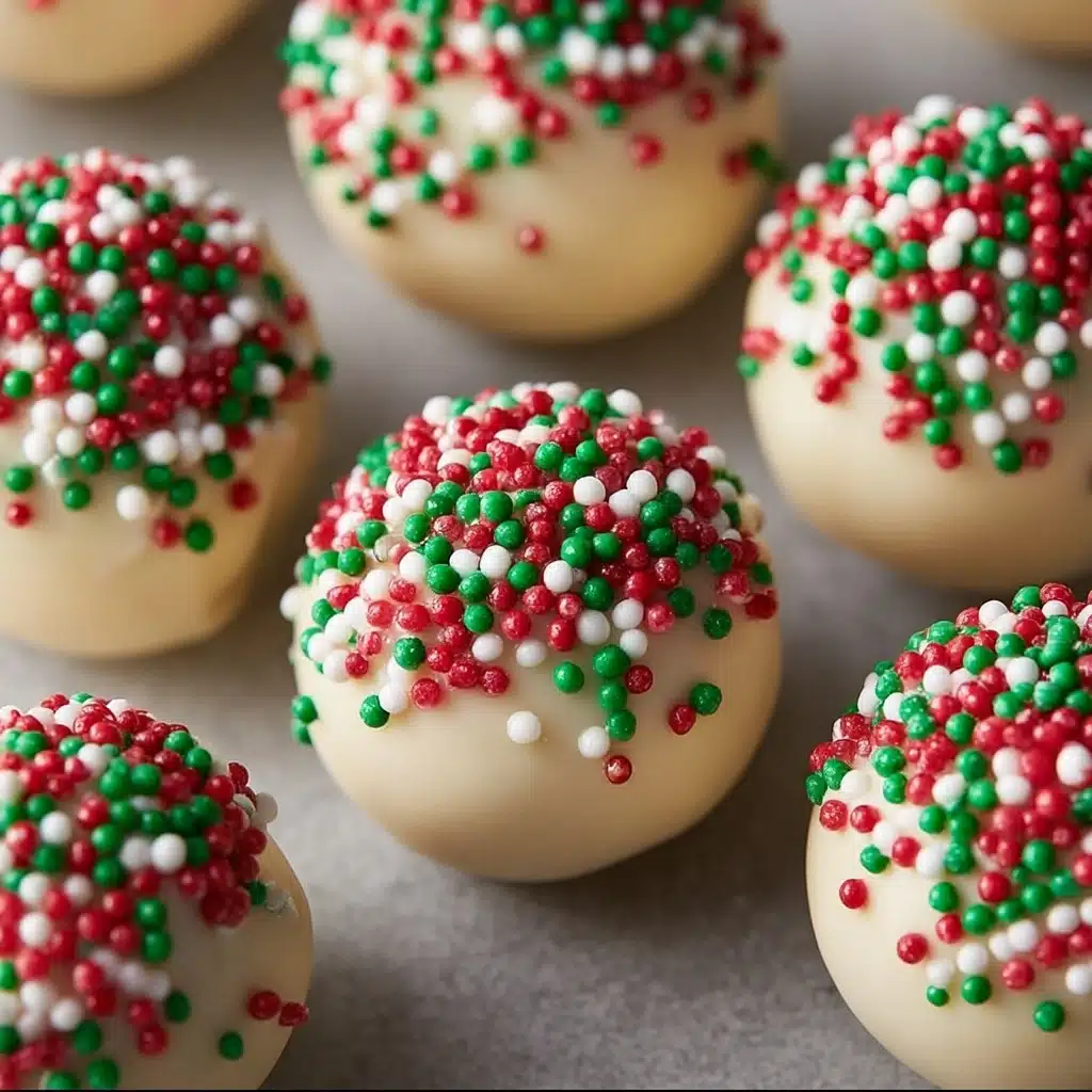White Chocolate Rice Krispie Balls with Holiday Sprinkles Recipe