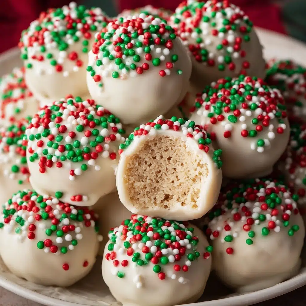 White Chocolate Rice Krispie Balls with Holiday Sprinkles Recipe - Recipe Image