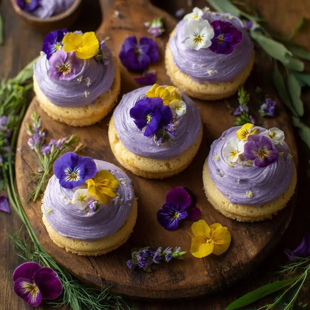 Vanilla and Pansy Fairy Cakes with Lavender Buttercream Recipe - Recipe Image