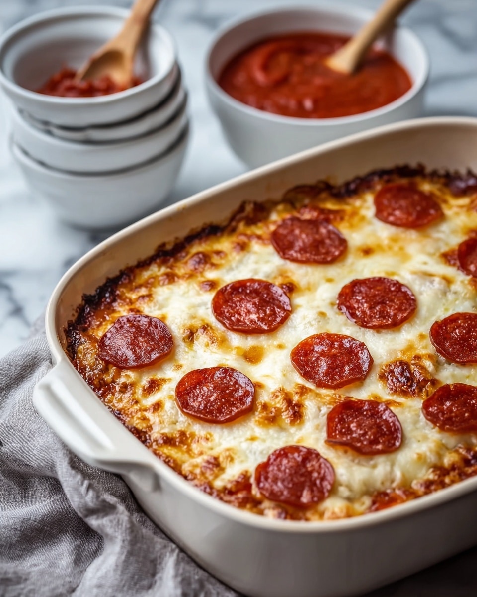 A single slice of pepperoni pizza is placed on a clean white plate. The slice has three visible layers: a golden-brown crust at the bottom, a thick white layer of melted mozzarella cheese in the middle, and a top layer of bright red tomato sauce with pepperoni slices that are slightly curled and crispy on the edges. Small green parsley pieces are sprinkled around the plate and on top of the pizza. In the background, there is a white cup filled with chunky red tomato sauce, sitting on a white marbled surface. photo taken with an iphone --ar 4:5 --v 7