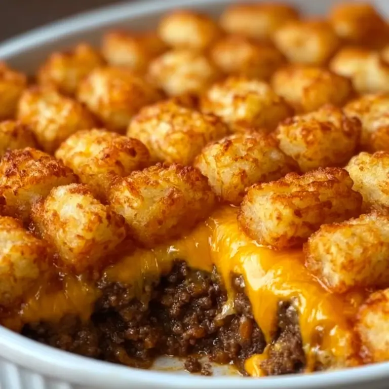 Grease a casserole dish and spread the beef mixture evenly across the bottom Recipe
