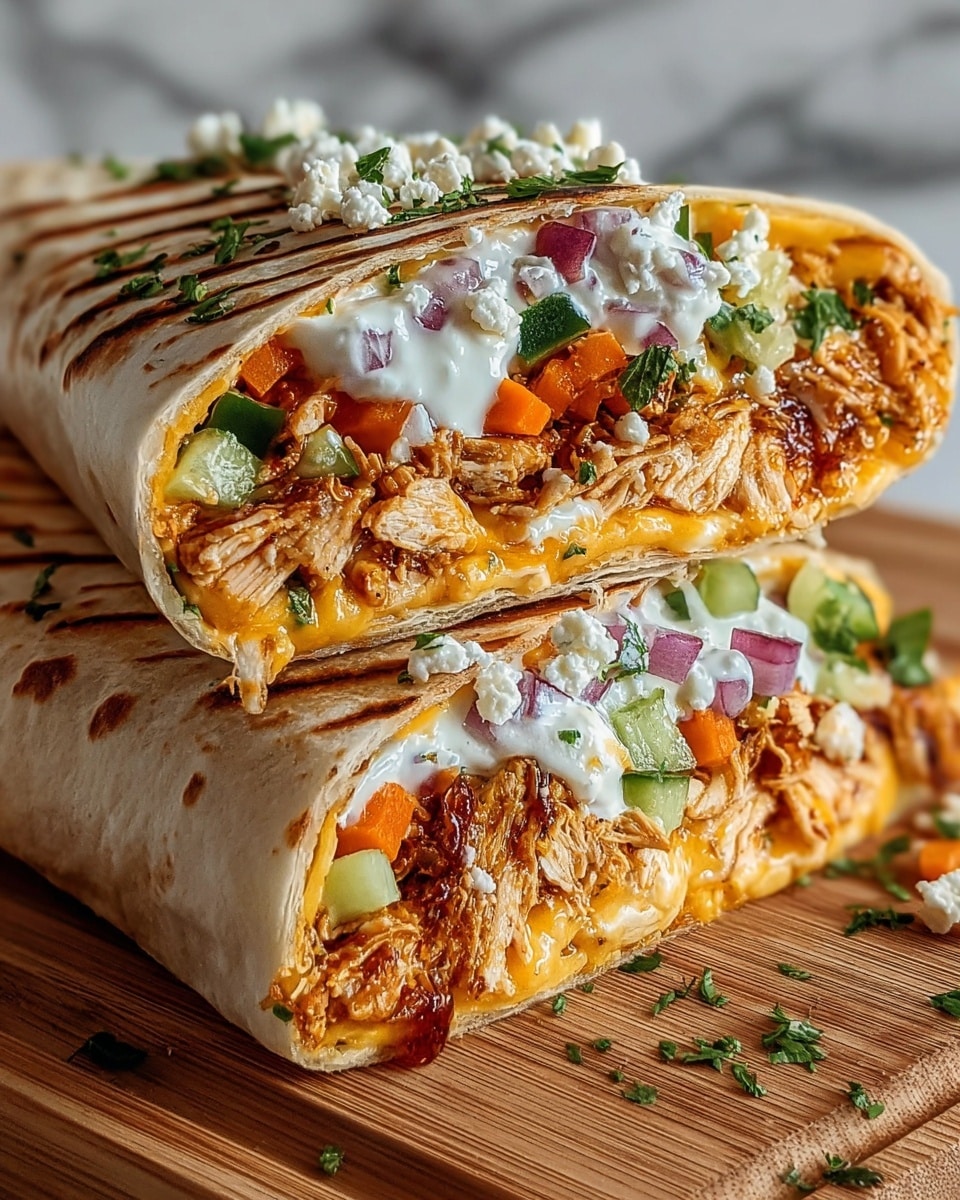 Four wraps stacked closely on a wooden board show their colorful fillings. Each wrap has one layer of grilled chicken with brown grill marks, followed by a thick layer of white creamy cheese spread, and topped with fresh sliced vegetables: green cucumber, orange carrot, and yellow bell pepper. The outside is a light brown toasted flatbread sprinkled with small green herbs. The edges reveal the moist textures of the chicken and the fresh veggies inside. Photo taken with an iphone --ar 4:5 --v 7
