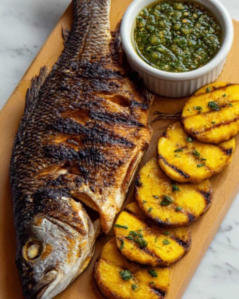 Grilled Fish with Fried Plantains and Spicy Pepper Sauce Recipe