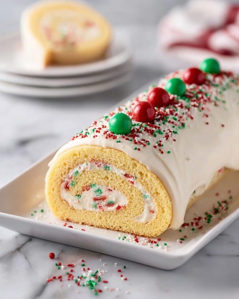 Festive Christmas Cake Roll with Holiday Sprinkles and White Chocolate Drizzle Recipe