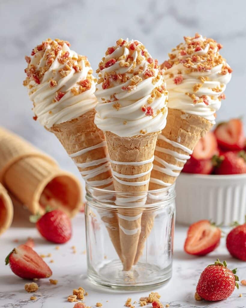 Strawberry Crunch Cheesecake Cones Recipe