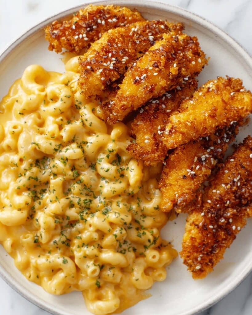 Hot Honey Chicken Tenders with Baked Mac and Cheese Recipe