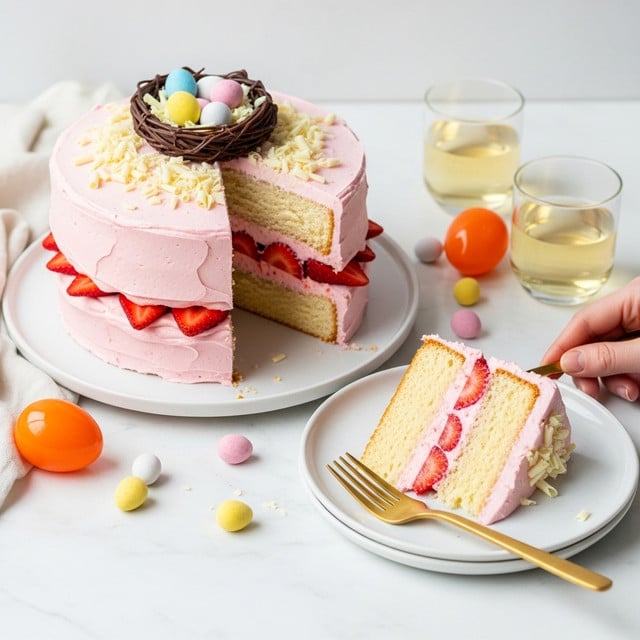 Easter Egg Cake with Strawberry Frosting Recipe