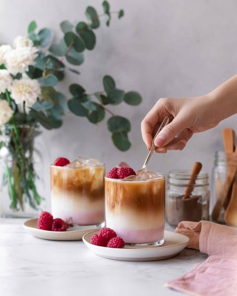 Pink Velvet Macchiato with Raspberry Syrup and Cocoa Recipe
