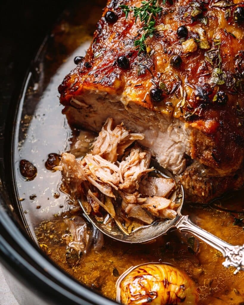 Slow Cooker Pork Shoulder with Potatoes and Carrots in Aromatic Gravy Recipe