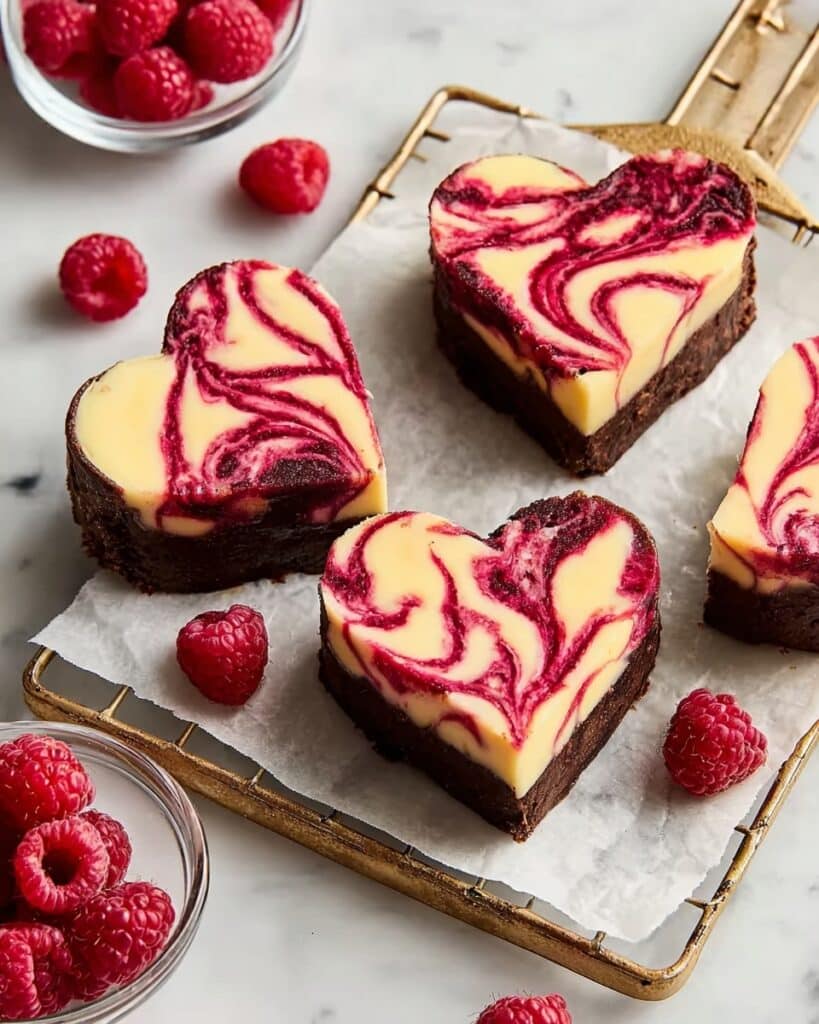 Heart-Shaped Fudgy Cheesecake Raspberry Swirl Brownies Recipe