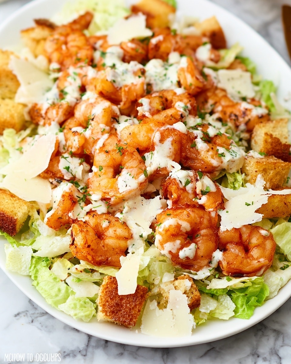 Shrimp Caesar Salad with Homemade Croutons and Creamy Dressing Recipe