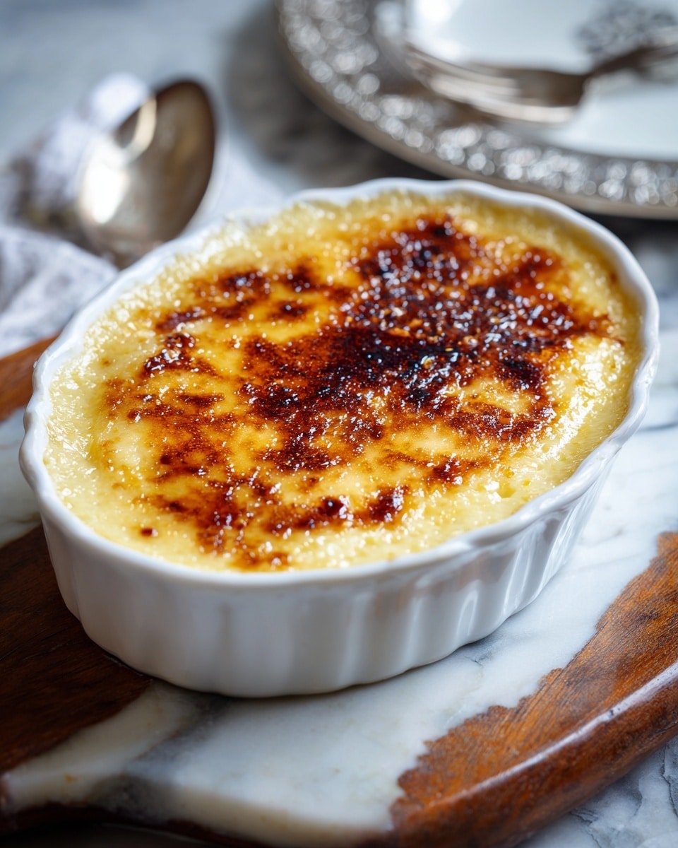 The image shows a white oval dish filled with macaroni and cheese topped with a golden-brown crunchy layer, with some browned spots on top, indicating it was baked or broiled. The creamy cheese sauce below the crispy top looks smooth and melted with visible pasta shapes underneath. The dish is placed on a wooden board with a white marbled surface in the background. Photo taken with an iphone --ar 4:5 --v 7