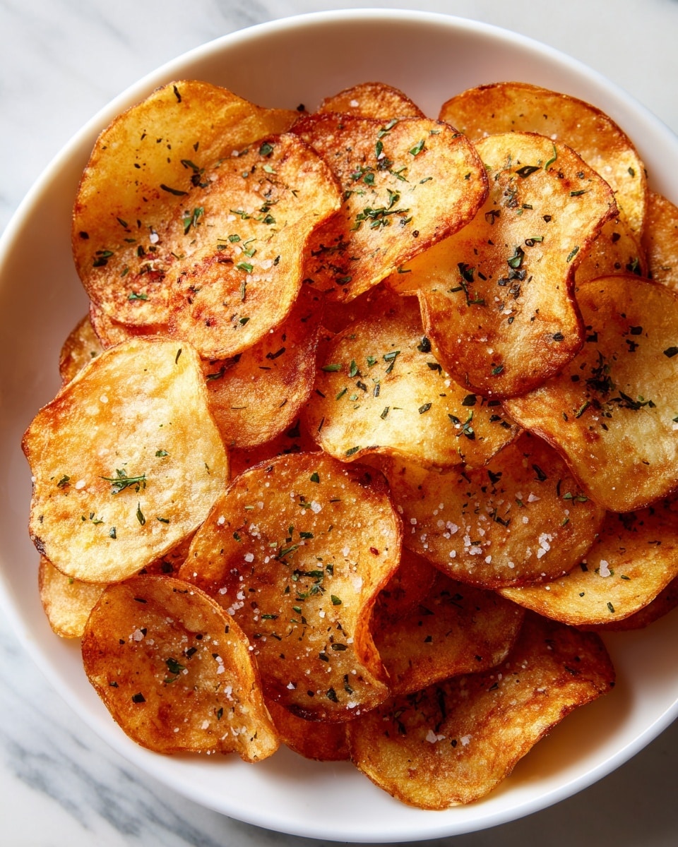 A black bowl filled with one visible layer of golden brown, crispy potato slices, each slice sprinkled with finely chopped green herbs and small bits of black pepper. The slices have a slightly rough texture with browned edges and a soft center, piled in a way that some slices overlap and others stand slightly upright. The bowl is set on a wooden surface with a blurred background. photo taken with an iphone --ar 4:5 --v 7
