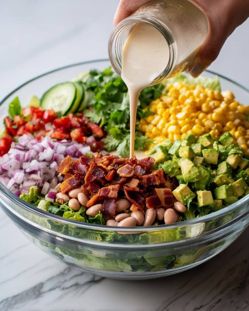 Cowboy Salad with Bacon, Cheddar, and a Smokey BBQ Dressing Recipe