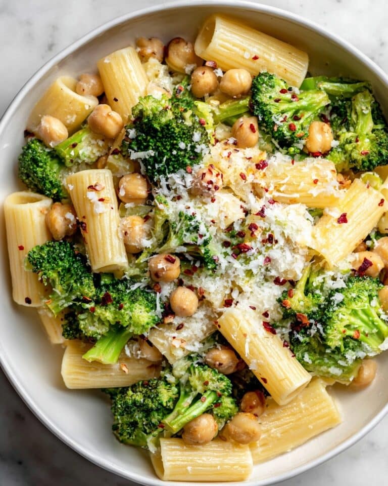 Zesty Garlic Olive Oil Broccoli Chickpea Pasta Recipe