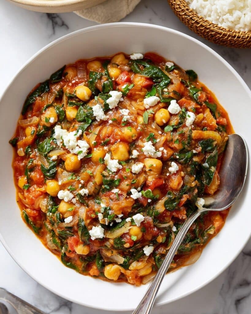 Quick Chickpea & Spinach Greek Curry with Feta Recipe