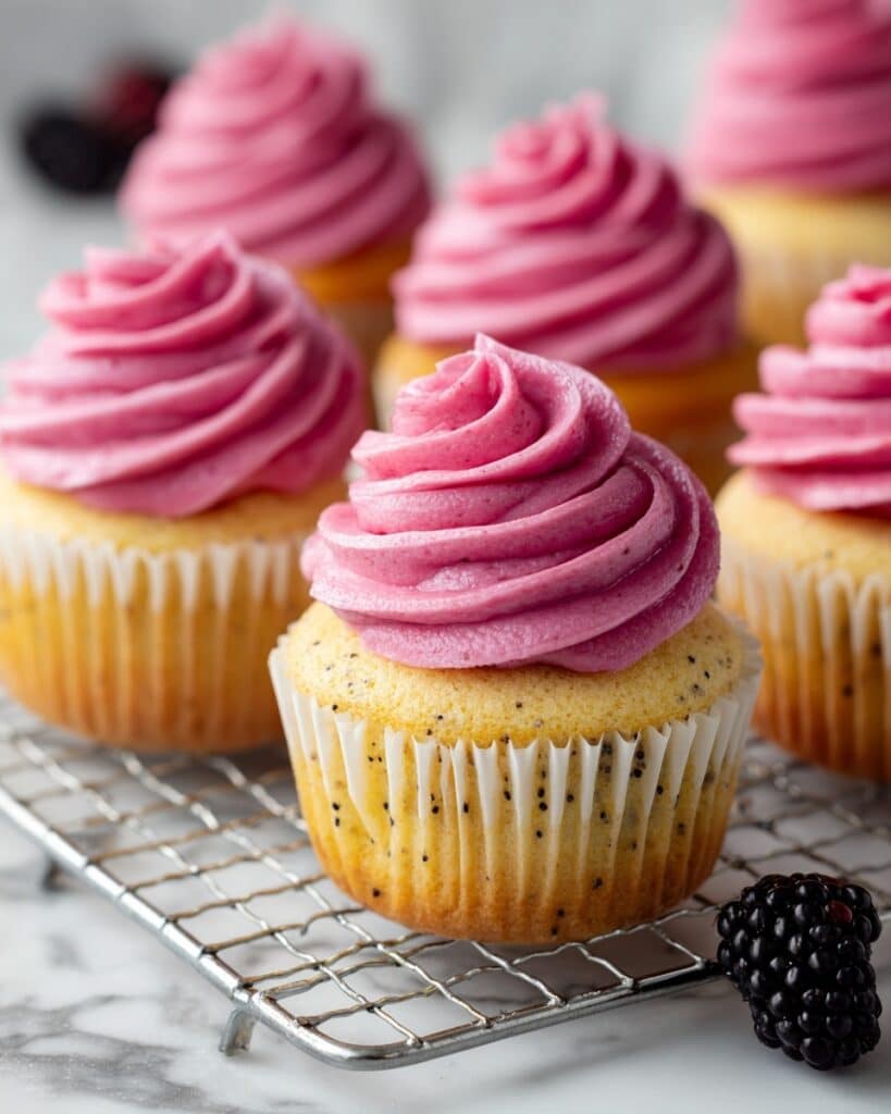 Lemon Poppy Seed Cupcakes with Blackberry Frosting Recipe
