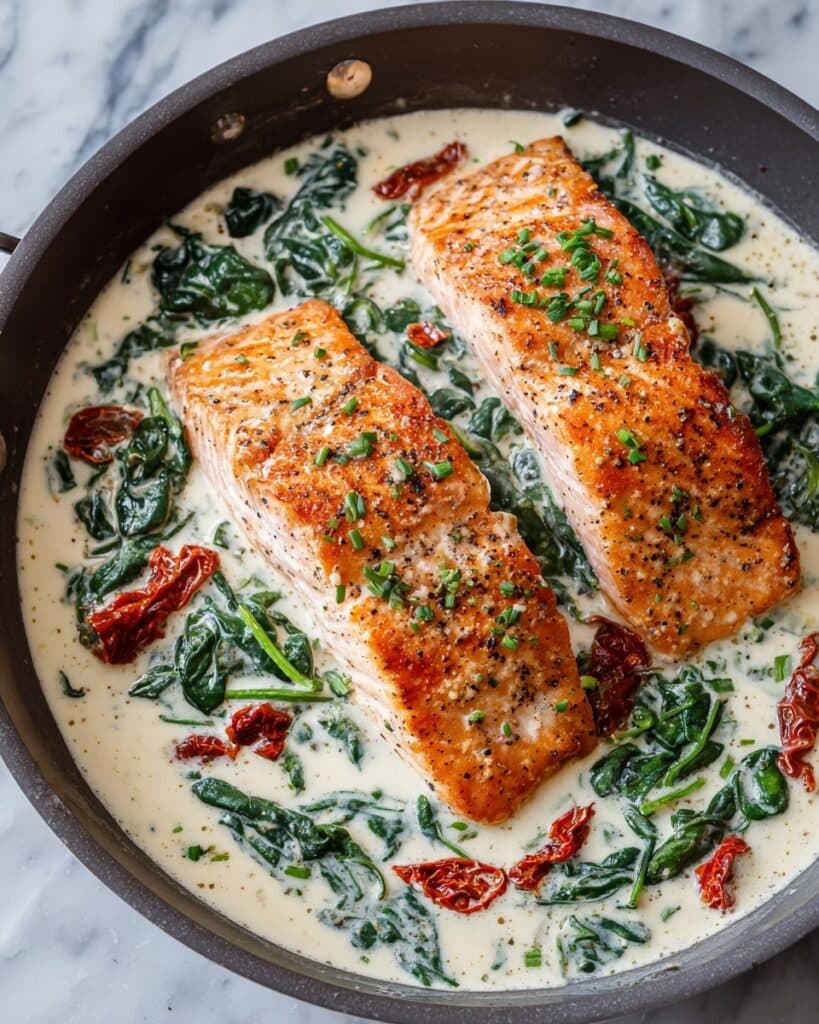 Creamy Tuscan Salmon with Sun-Dried Tomatoes Recipe